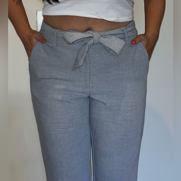 LOFT Tie Waist Julie Trousers - Light Heather Gray/Grey - Medium - Picture 2 of 4